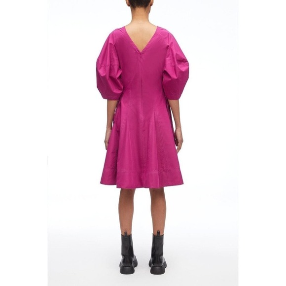 Phillip Lim Puff Sleeve Godet Rivet Side Tie Dress pink magenta fit flare size 8 - Picture 2 of 13
